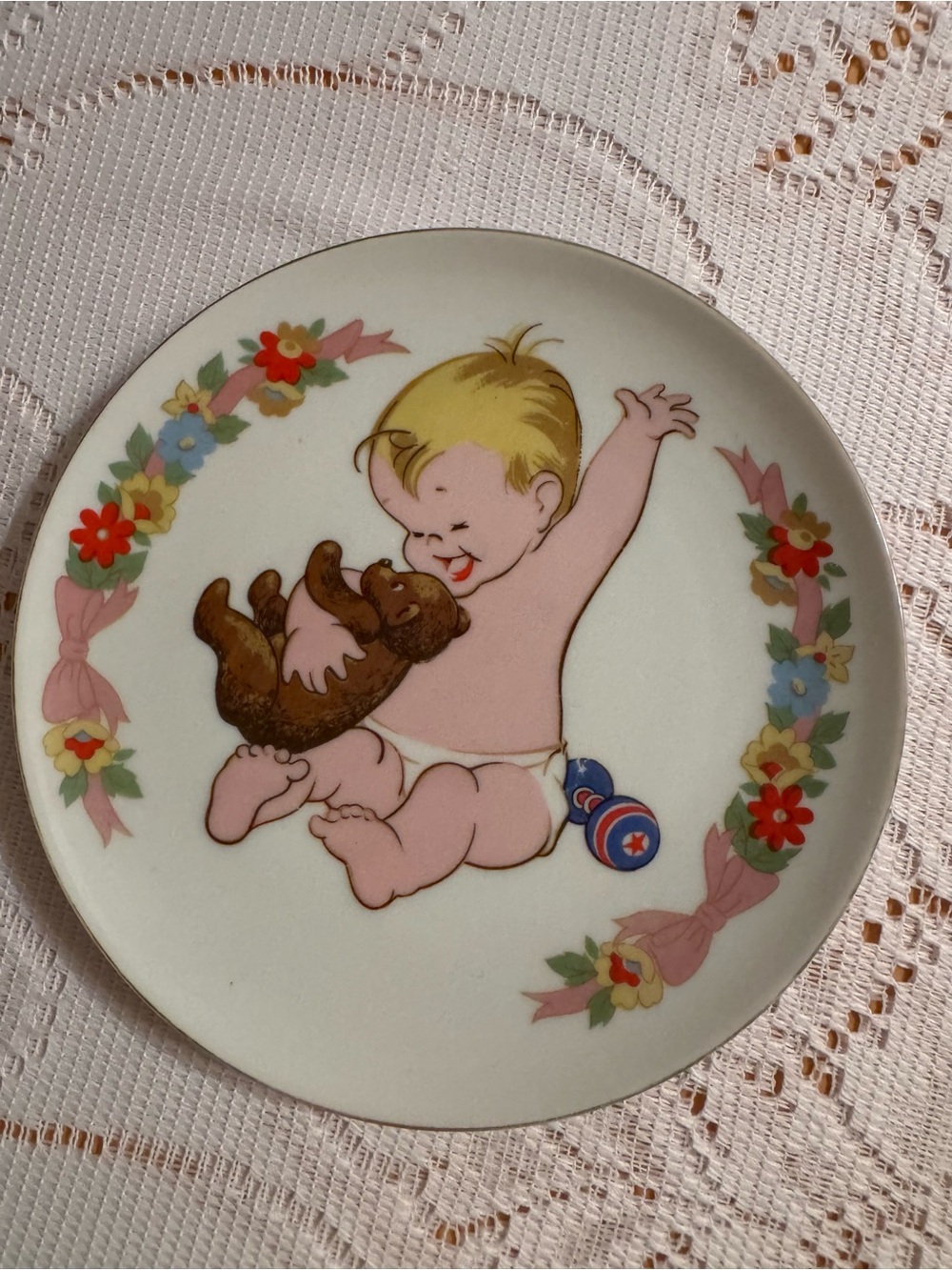 Spencer's Baby Plate with Pink and Pastel Floral Wreath
